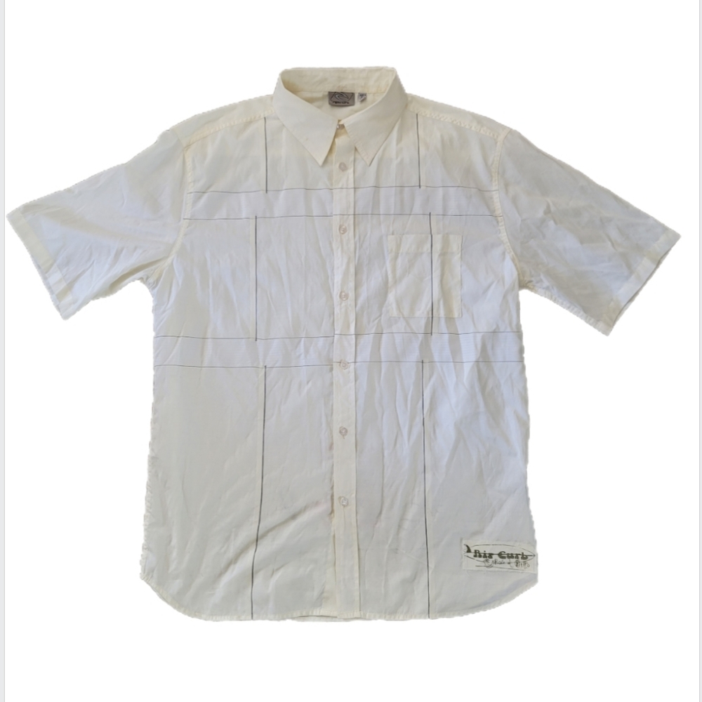 RipCurl Pale Yellow button up Shirt sz L Y2K